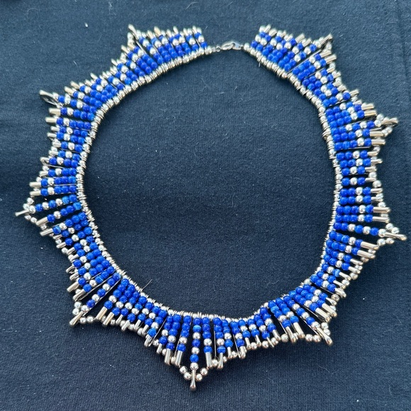 Elegant Blue and Silver Beaded Necklace - Picture 1 of 3